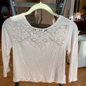 American Eagle Crochet Detail Crop 3/4 Sleeve Top